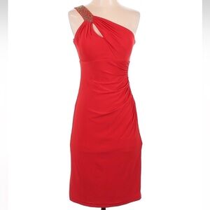 Vintage Cache Gold Label Red One Shoulder Sequin Beaded Formal Dress Size 0 XXS